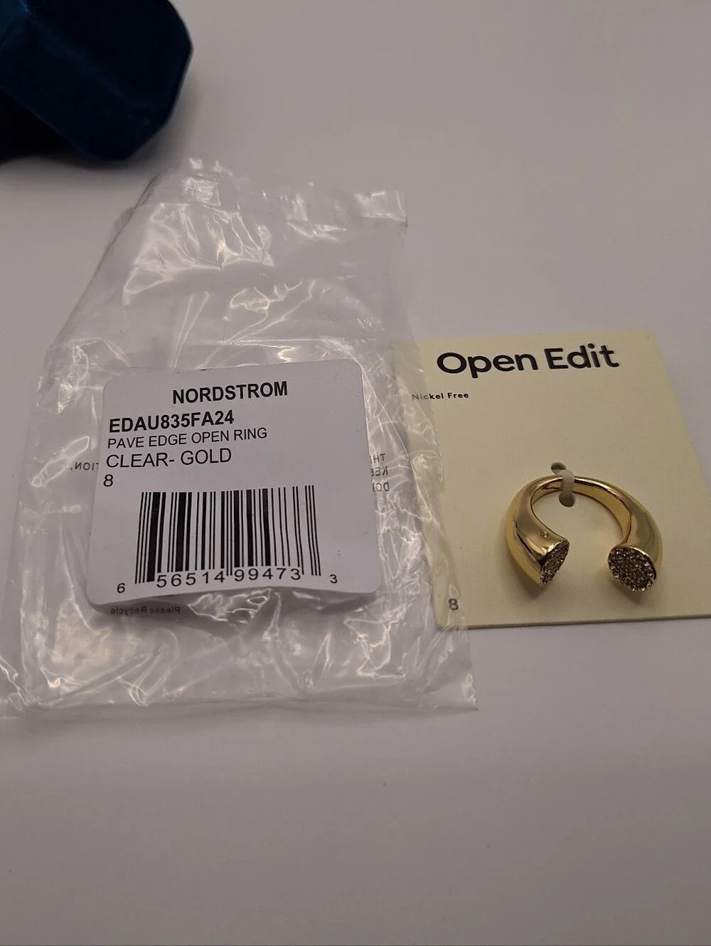 NWT Open Edit Pave Edge Open Ring Gold Clear Crystal Size 8
